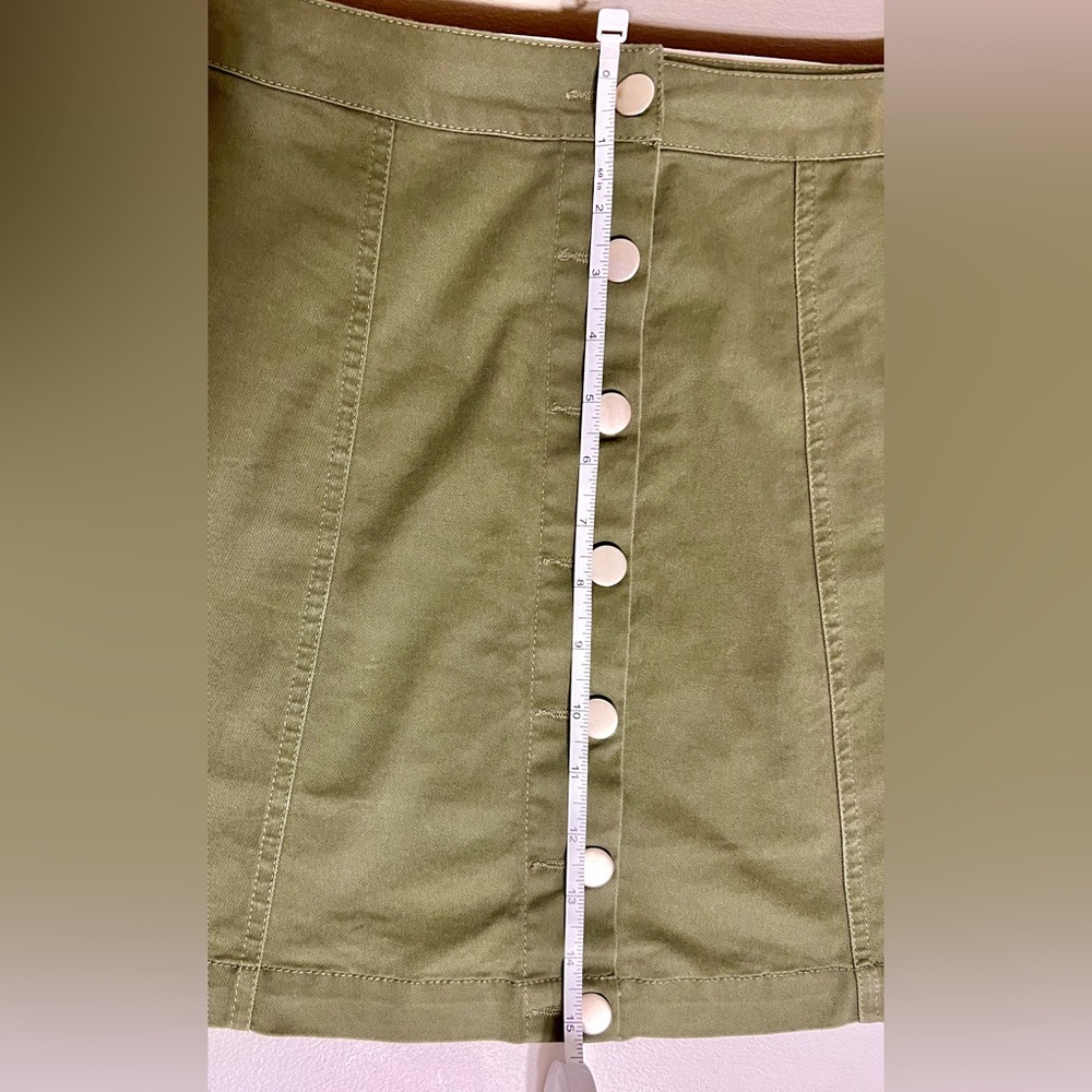 NUDE Brand Army Green Button Front Mini Skirt Denim Slight Stretch Size Medium - Picture 5 of 13
